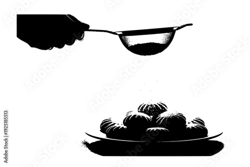 Dusting Powdered Sugar on Eid Cookies Silhouette Vector for Kahk Baking and Traditional Festive Dessert Prep