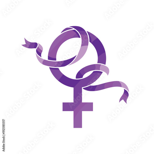 Purple female symbol with a flowing ribbon representing women's empowerment and equality