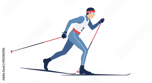 Illustration Vector of Cross Country Skier in Action Pose.