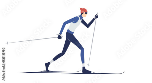 Illustration Vector of Cross Country Skier in Action Pose.