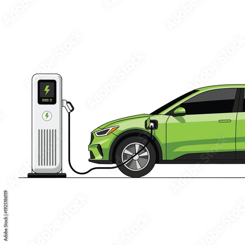 Illustration Vector of Electric Car Charging at Station.