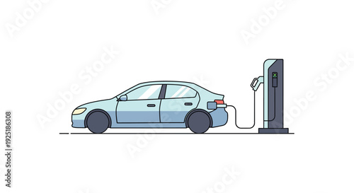 Illustration Vector of Electric Car Charging at Station.
