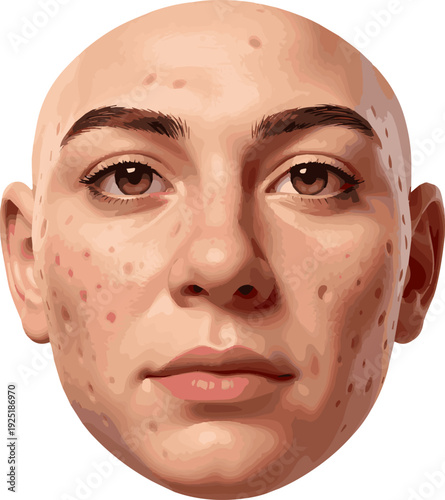 Create a realistic 3D Acne head on face vector art with white background..