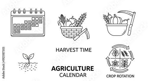 Agriculture Calendar Icons Harvest Crop Rotation.
