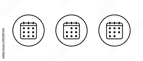 Calendar outline icon in circular outline. Schedule and date symbol. Event element sign