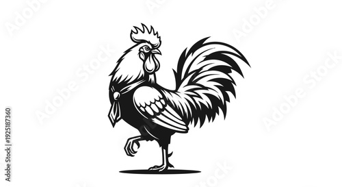 Black and White Rooster Standing Proudly.