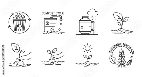 Compost Cycle Icons Illustrating Organic Process.
