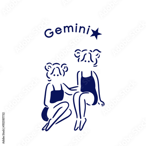 【星座】3.双子座の女の子のイラスト_背景なし