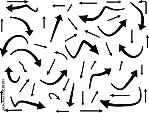 A complex arrangement of arrows on a white background