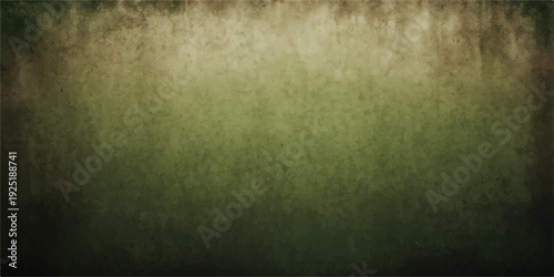 A dark vintage green grunge background features an aged paper texture and blank copy space on a dirty antique wall surface with brown parchment pattern elements for a retro art backdrop design
