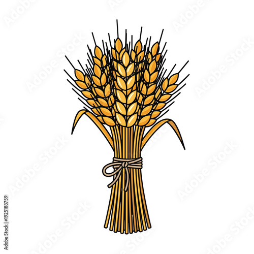 Golden wheat stalks tied with twine, symbolizing harvest and abundance in agriculture