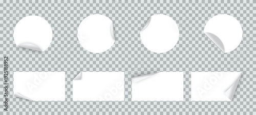 Torn paper with oval and rectangular cutouts on a checkered background