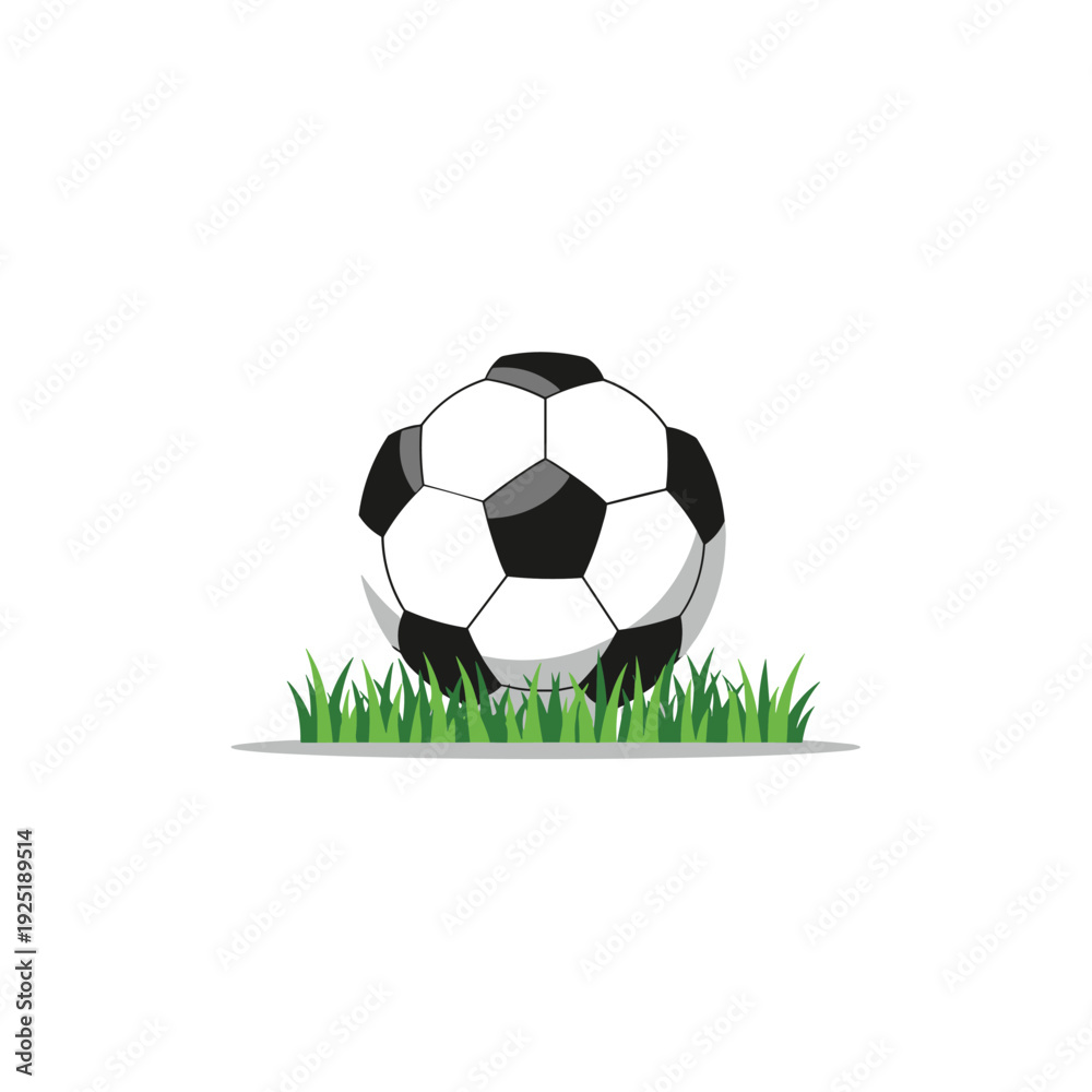 Obraz premium Classic black and white soccer ball resting on green grass, isolated on white background