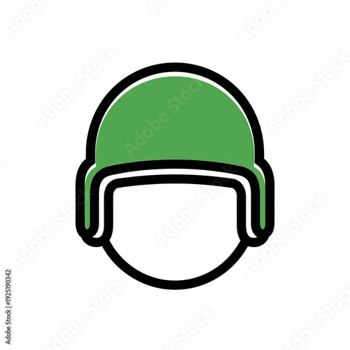 Green military helmet icon, minimalist design, white background.