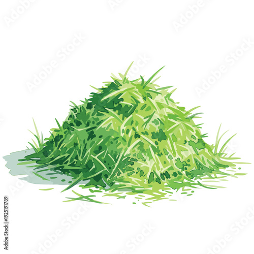 Pile of freshly cut green grass on a white background, illustration