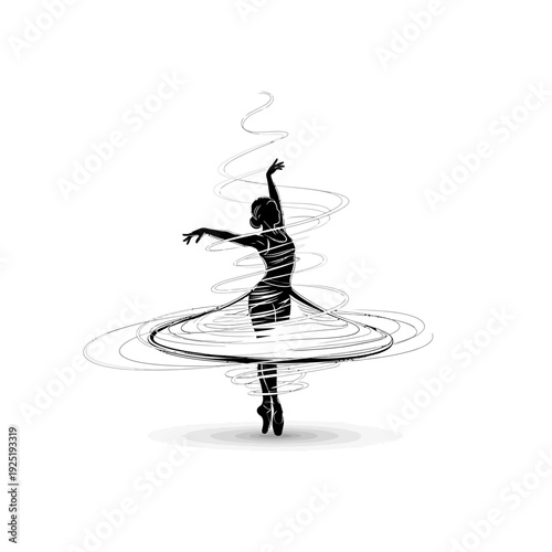 Elegant ballerina silhouette in motion, artistic dance expression with swirling lines.