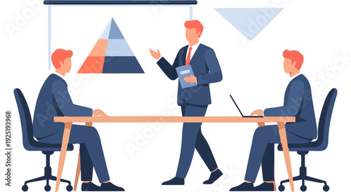 Business professionals discussing a presentation in a conference room setting Vector