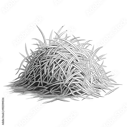 Detailed illustration of a pile of dry grass and straw with a shadow underneath