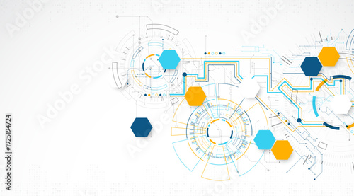 Abstract background. Scientific and technological concept with the use of technical elements formed in the shape of a circle. Vector