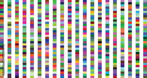 Abstract colorful vertical stripes pattern. Includes various shades of red, green, blue, purple, orange, and brown. Created in a modern geometric style with a vibrant multi-color palette.