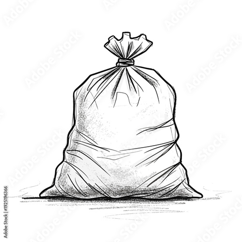 Full trash bag illustration with tied top, ready for disposal or recycling
