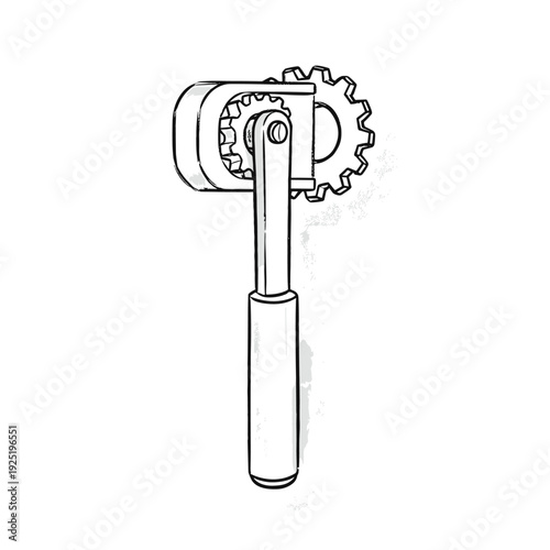 Handheld pasta cutter with rotating wheel and gears for dough preparation