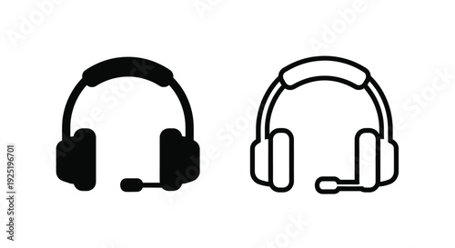 Two headphone icons solid black and outlined with attached microphones