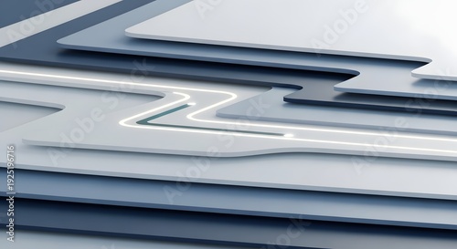 Close up of layered metallic plates with glowing white lines