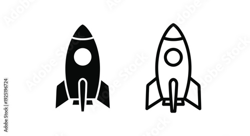 Two black rocket ship icons one with flame side by side