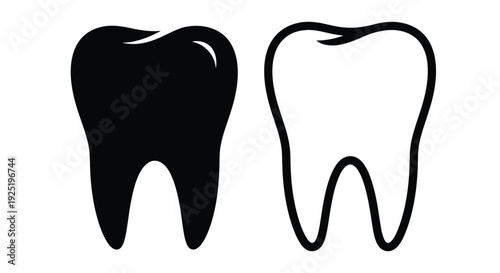 Two tooth illustrations one solid black and one with a contour line