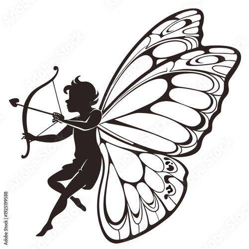 Beautiful AI graphic of a cupid butterfly with bow and arrow, perfect for romantic, Valentine’s, and digital design projects.