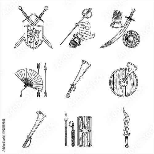 Medieval weapons and armor elements collection