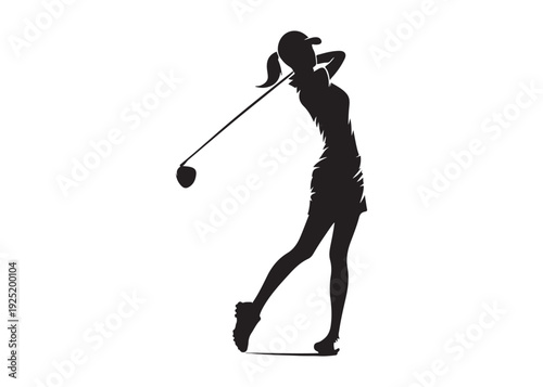women's golf players logo silhouette vector, golf player golfer swinging silhouette, playing golf swing pose logo silhouette, golf player plying golf logo vector silhouette on white background