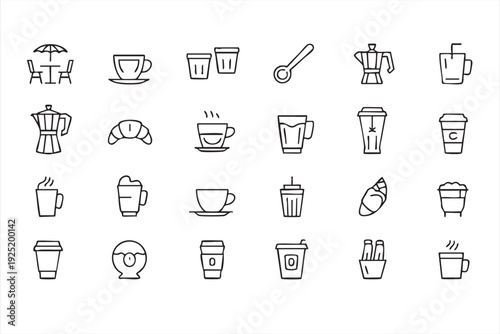 Hot and iced coffee outline elements for breakfast and beverage design