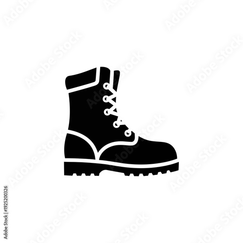 Black combat boot icon silhouette on white background