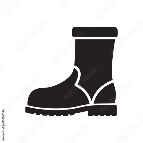Black work boot icon, isolated on white background.