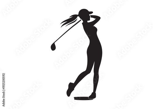 women's golf players logo silhouette vector, golf player golfer swinging silhouette, playing golf swing pose logo silhouette, golf player plying golf logo vector silhouette on white background