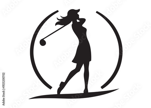 women's golf players logo silhouette vector, golf player golfer swinging silhouette, playing golf swing pose logo silhouette, golf player plying golf logo vector silhouette on white background