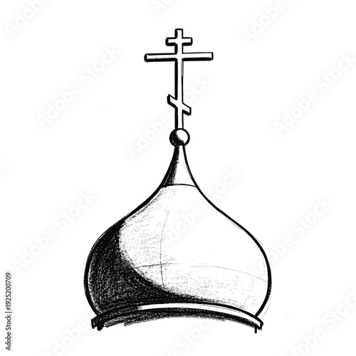 Hand-drawn sketch of an Orthodox church dome with a cross on top