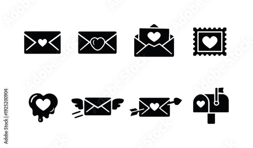 Love Letter Envelope. Filled icon set of Love Letter Envelope: love letter envelope, envelope with heart seal,