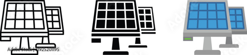 Solar panel icon. Renewable energy sign. Photovoltaic system symbol. Clean electricity source pictogram. Sustainable power generation illustration.