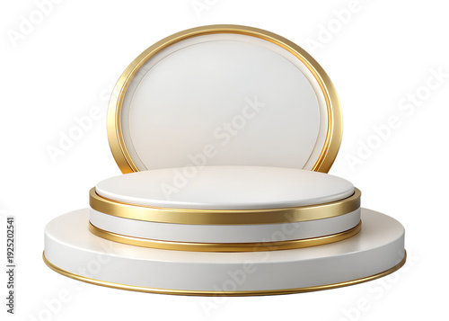 Elegant White and Gold Circular Product Display Base Isolated on Transparent Background