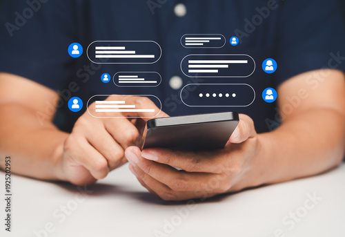 Person chatting on smartphone with messaging app interface