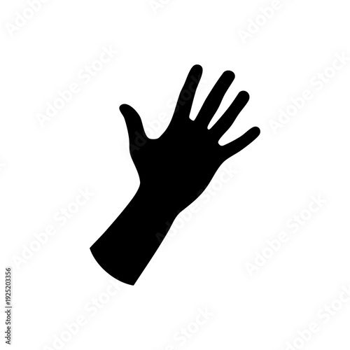 A black silhouette of a raised human hand against a white background