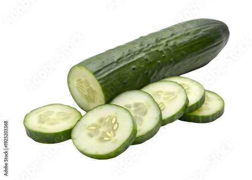 Fresh Whole Cucumber with Slices Crisp and Green Isolated on Transparent Background