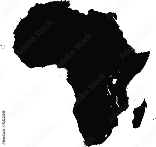 Black silhouette of the african continent including the island of madagascar on a white background Vector, illustration
