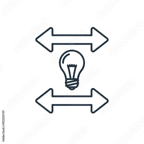 Light bulb with horizontal arrows on black background