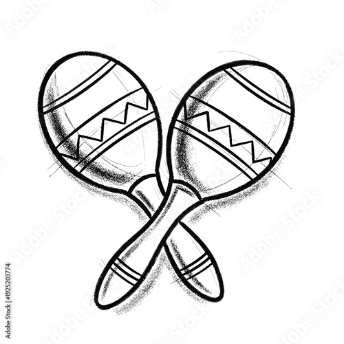 Hand-drawn sketch of two crossed maracas with decorative zigzag patterns