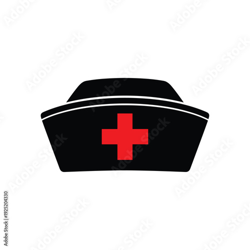 Classic nurse hat with red cross symbol on a white background