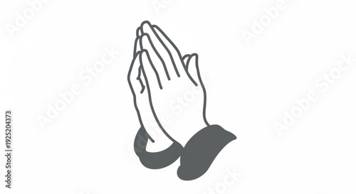 Praying hands in prayer gesture with clasped fingers and bent wrist on white background